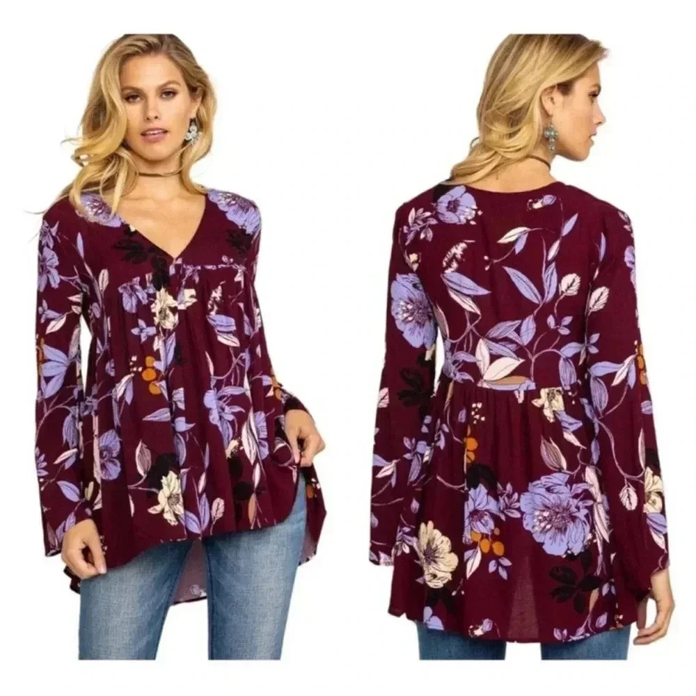 FREE PEOPLE Bella Floral Printed Tunic Top xs